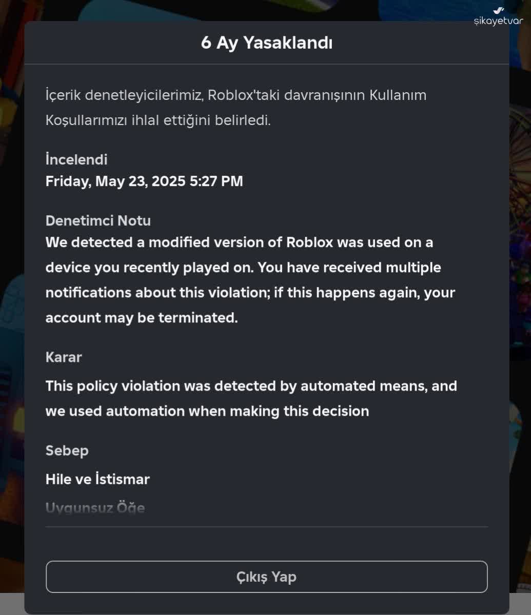 Roblox Hesab M Haks Z Yere 6 Ay Banland Ma Durum Ikayetvar Roblox Hesabim Haksiz Yere 6 Ay Banlandi Magdurum 1 