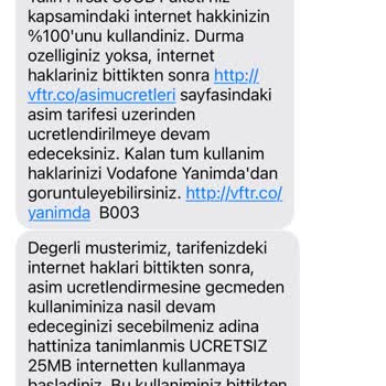 Vodafone İnternet Aşımı Ve Hediye İnternet Yüklenmemesi Mağduriyeti