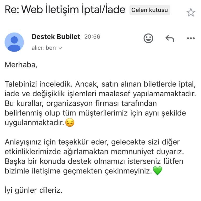 Etkinliğe Katılamadan Bilet İadesi Talebim Reddedildi