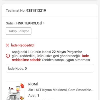 Trendyol'dan Satın Alınan Arızalı Ürün Ve İade Sorunu
