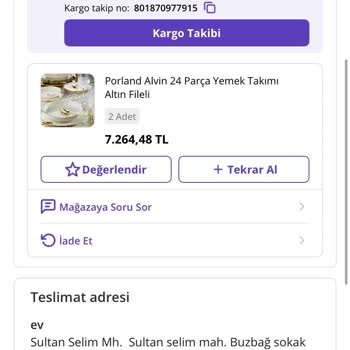 Porland Yemek Takımı Eksik Ve Kusurlu Geldi, Destek Alamadım