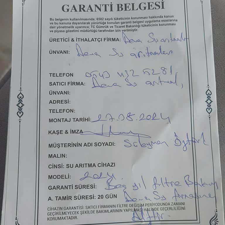Sözleşmeye Uymayan Filtre Değişim Ücreti Ve Yüksek Fiyat Şikayeti
