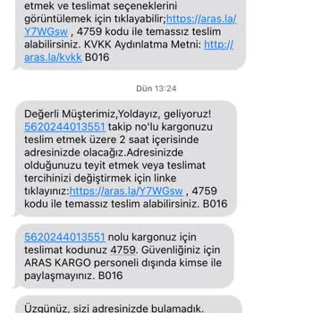 Aras Kargo Teslimatında Yanlış Bilgilendirme Ve Sürekli Mağduriyet