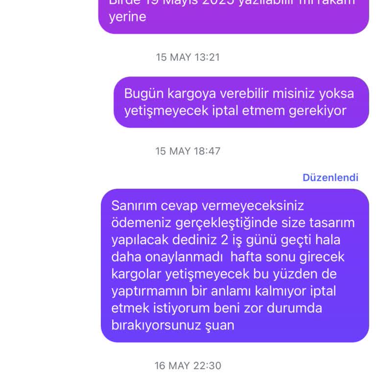 Siparişin Geç Kargolanması Ve İletişim Eksikliği