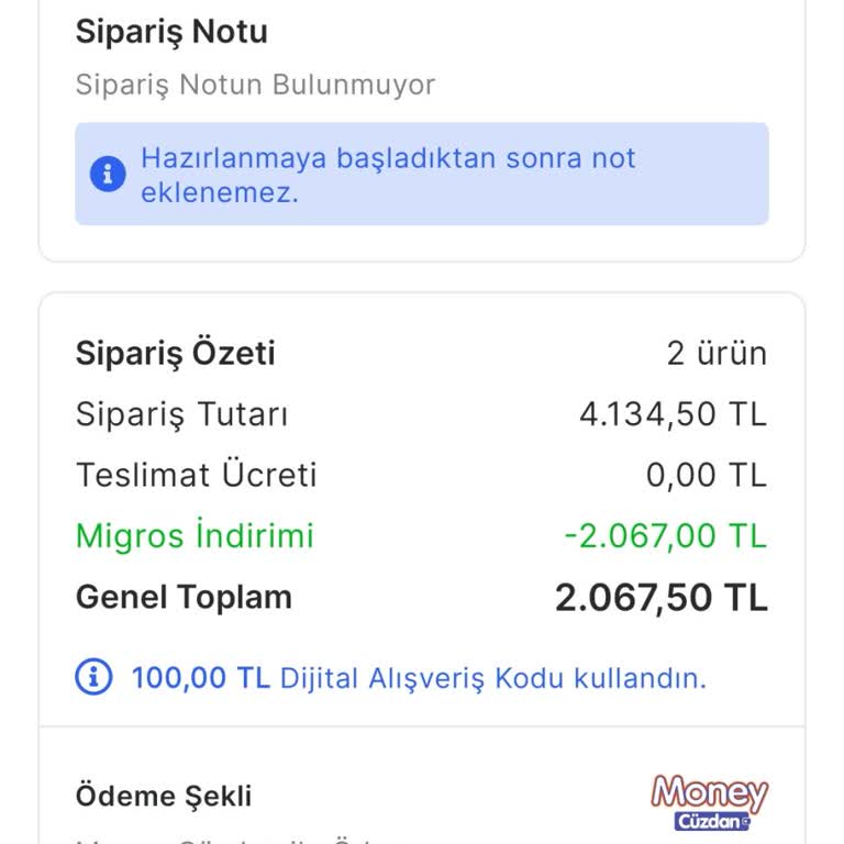 2500 TL Üzeri Alışverişte Vaat Edilen 250 Money Hesabıma Yüklenmedi