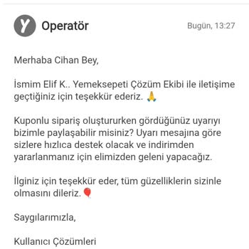 Yemeksepeti Müşteri Hizmetleri Aynı Cevabı Tekrar Verip Şikayetimi Kapatıyor