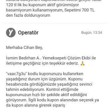 Yemeksepeti Müşteri Hizmetleri Aynı Cevabı Tekrar Verip Şikayetimi Kapatıyor