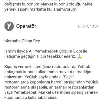 Yemeksepeti Müşteri Hizmetleri Aynı Cevabı Tekrar Verip Şikayetimi Kapatıyor