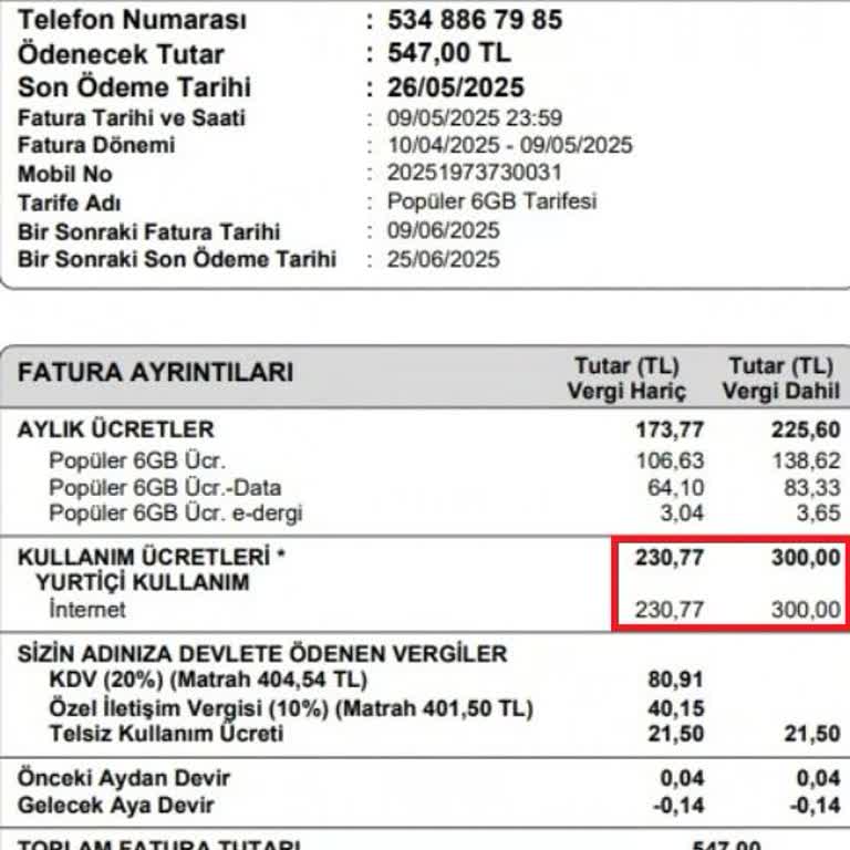 Faturama Bilgim Dışında 300 TL Eklenmiş