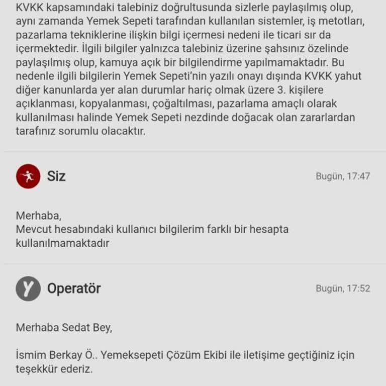 Kişisel Bilgilerimin Güvenliğiyle İlgili Yemeksepeti'nden Açıklama Bekliyorum