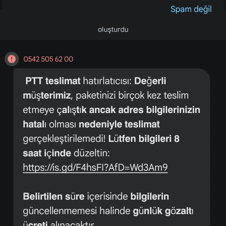 Adres Hatası Bahanesiyle Kişisel Bilgi İsteyen Şüpheli Mesaj
