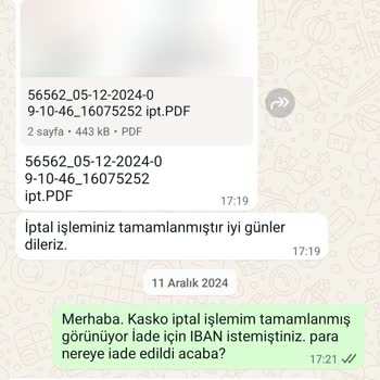 Kasko İptalinden Sonra 5 Aydır Ücret İadesi Yapılmıyor, Mağduriyet Yaşıyorum