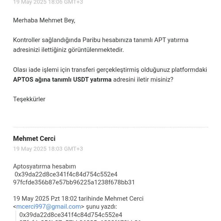 Aptos Coin Transferim Bir Haftadır Hesabıma Geçmedi