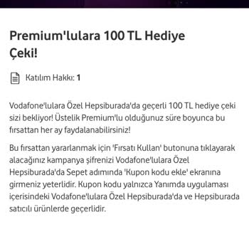 Vodafone Premium İndirim Kodu Mağduriyeti: 100 TL Hediye Çeki Kullanılamıyor