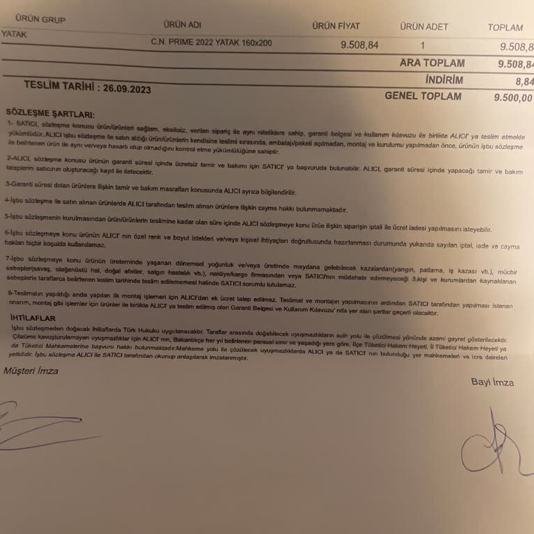 Yeni Alınan Yatakta Kısa Sürede Çökme Ve İlgisizlik