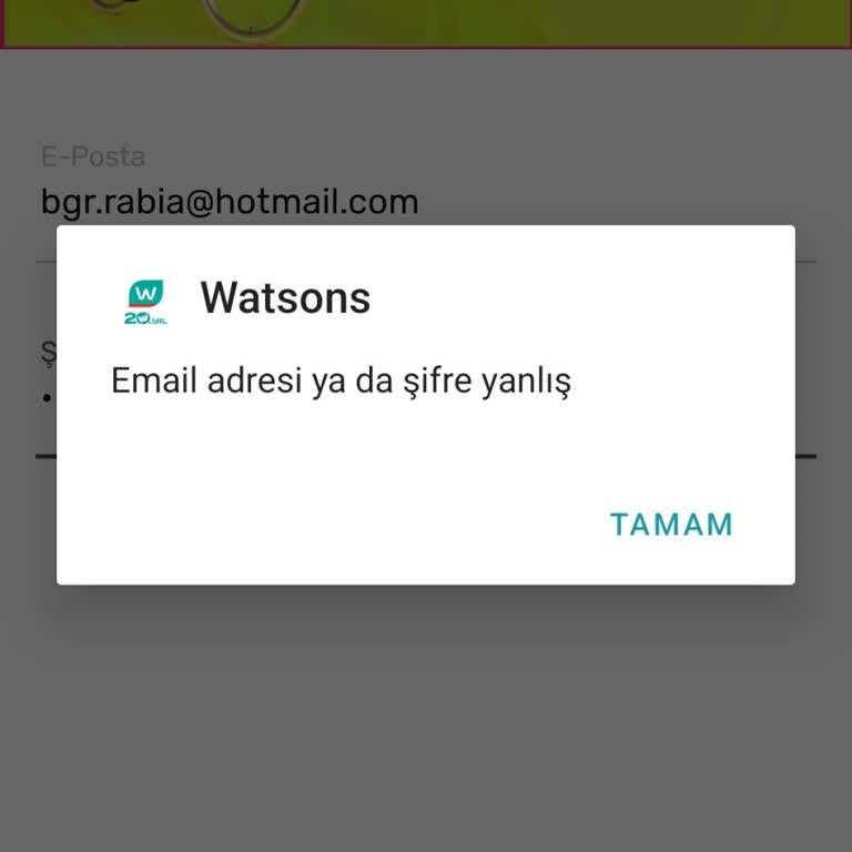 Watsons Mobil Uygulamasında Kayıt Ve Giriş Sorunu