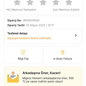 Migros Hemen Siparişimde Eksik Teslimat Ve Çözülmeyen Sorun