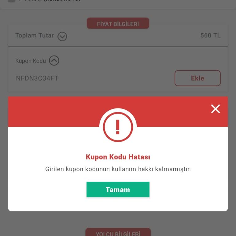 Obilet İptal Edilen Bilette Kullanılmayan İndirim Kodunun Yeniden Aktif Edilmemesi
