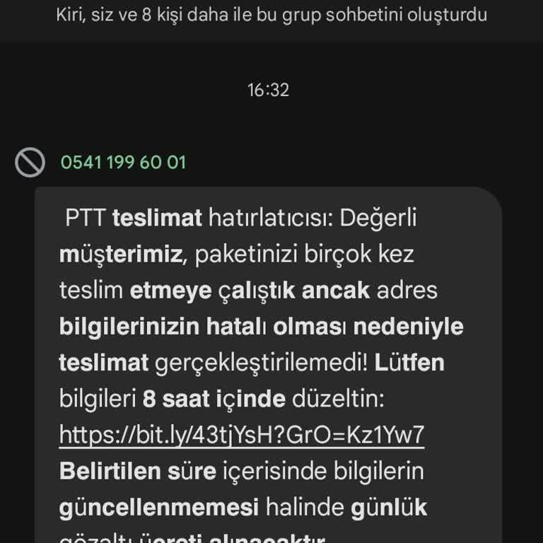 Bilinmeyen Numaradan PTT Kargo Adına Grup Kurulup Mesaj Gönderildi