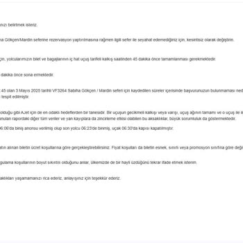 Online Check-in Sorunu Nedeniyle Uçağa Alınmama Ve Yetersiz Müşteri Hizmeti