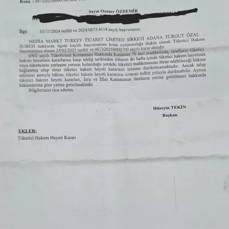 Tüketici Hakem Heyeti Kararına Uymayan Media Markt Mağduriyeti