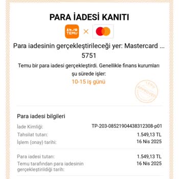 Temu'dan İptal Edilen Siparişimin İadesi Yapılmadı, Mağdurum