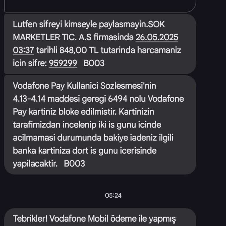 Yasal Alışveriş Sonrası Vodafone Pay Hesabıma Haksız Bloke