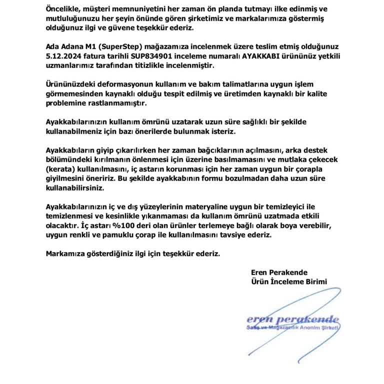 Kısa Sürede Yıpranan Ayakkabı Ve Yetersiz Müşteri Hizmetleri