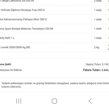 Siparişim Eksik Ve Yanlış Kiloda Teslim Edildi, Fiyat Farkı Yansıtıldı
