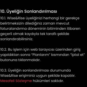 Wise&Rise Uygulamasında Yanıltıcı Üyelik Ve İptal Bilgilendirmesi