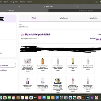 Gratis Siparişim Nedensiz İptal Edildi, Bilgilendirme Yapılmadı