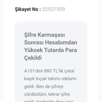 A101 Üzerinden Kart Bilgilerimle Yüksek Miktarda Para Çekildi, İade Talep Ediyorum