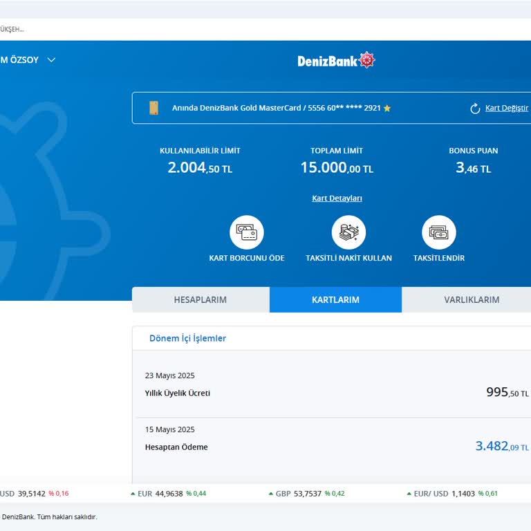 Denizbank'ın Yıllık Üyelik Ücreti Kesintisinin İadesini Talep Ediyorum
