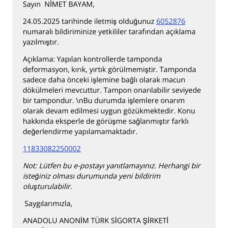 Kasko Poliçesi Kapsamındaki Parça Değişimi Talebim Reddediliyor