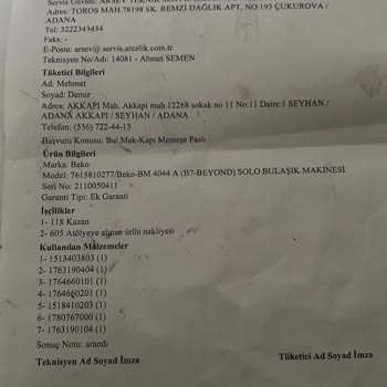 Beko Bulaşık Makinesi Servisinde Yetersiz Onarım Ve Parça Değişimi Sorunu