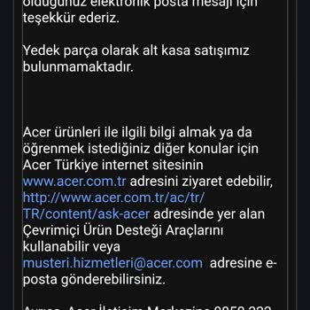 Acer Yedek Parça Talebime Çözüm Sunulmadı, İletişim Eksikliği Yaşadım