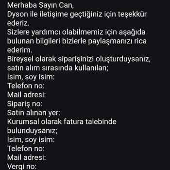 Dyson Kurumsal Satın Alımda Fatura Sorunu Ve Geç Yanıt