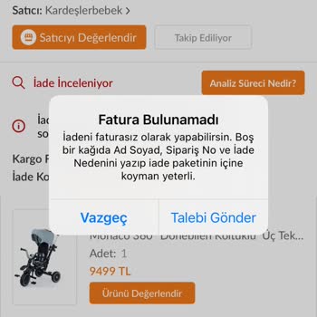 Aldığım 3 Tekerli Bebek Arabası Arızalı Ve Eksik Parçalarla Gönderildi
