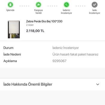 Koçtaş'tan Alınan Perdenin Kırık Gelmesi Ve İade Sürecinde Gecikme