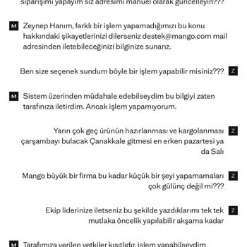 Mango Müşteri Hizmetlerinde İlgisizlik Ve Çözüm Eksikliği Yaşadım