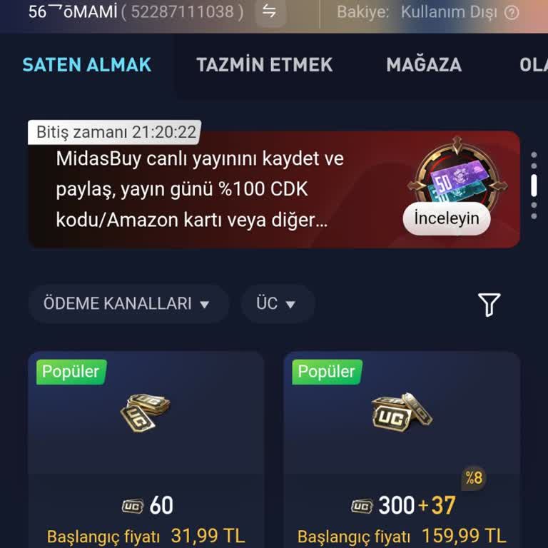 Satın Aldığım UC Hesabıma Yüklenmedi Para İadesi İstiyorum