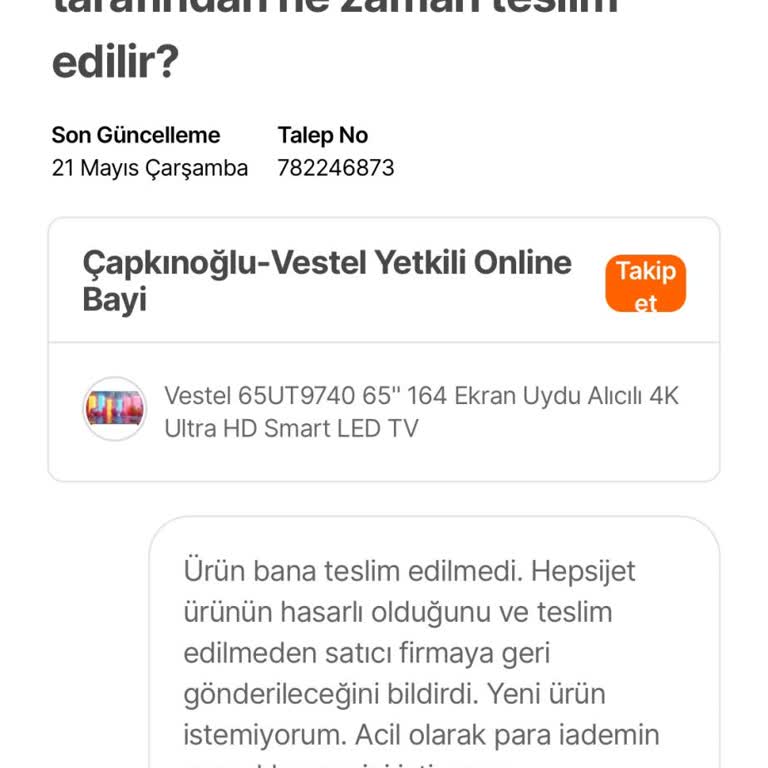 Hasarlı Ürün Sonrası Para İadesi Bir Türlü Yapılmıyor