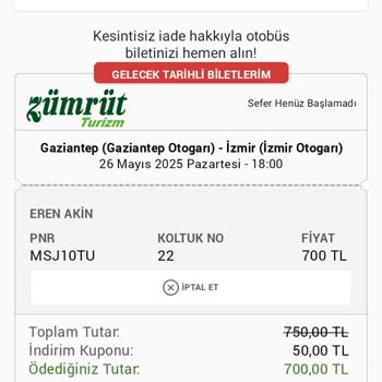 Sefer Saati Değişikliği Ve Bilet İptalinde Mağduriyet