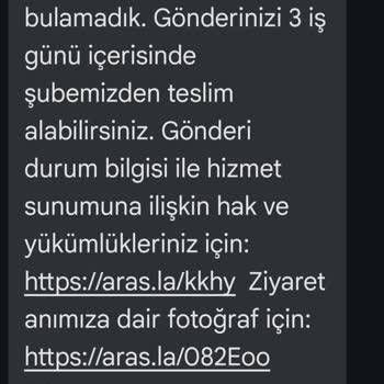 Aras Kargo Beylikdüzü Şubesi Teslimat Yapmadan Evde Yok Mesajı Gönderiyor