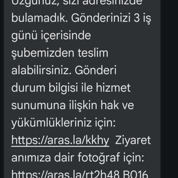 Aras Kargo Beylikdüzü Şubesi Teslimat Yapmadan Evde Yok Mesajı Gönderiyor
