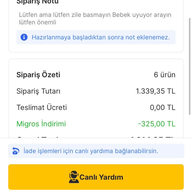 Migros Sanal Siparişte Notlarım Dikkate Alınmıyor, Çocuğumun Uykusu Bölünüyor