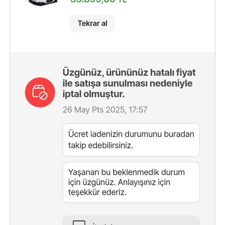 İndirimli Ürün Siparişim Hatalı Fiyat Gerekçesiyle İptal Edildi