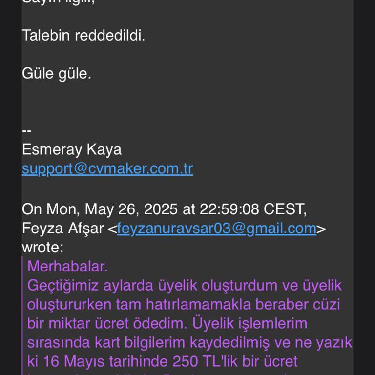 CV Makerdan İzinsiz Ücret Çekimi Ve Olumsuz Müşteri Hizmeti Deneyimi