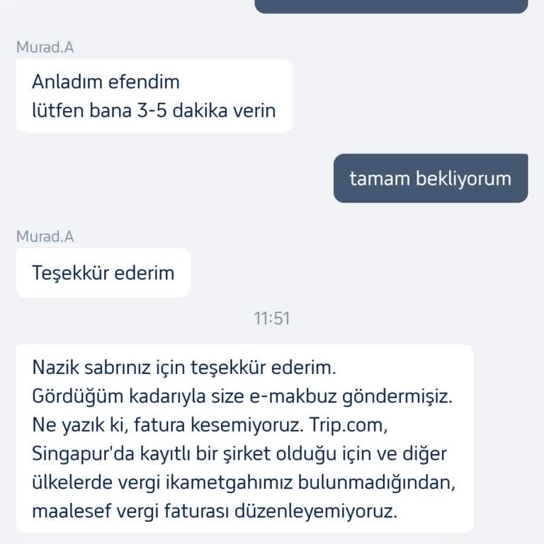 Trip.com Üzerinden Alınan Bilet İçin Fatura Sorunu Yaşadım
