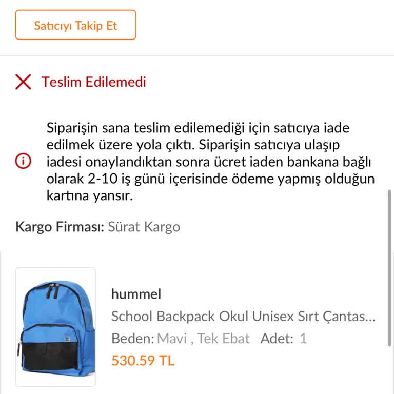 Teslimat Yapılmadan Ürün İade Edildi, Mağduriyet Yaşadım